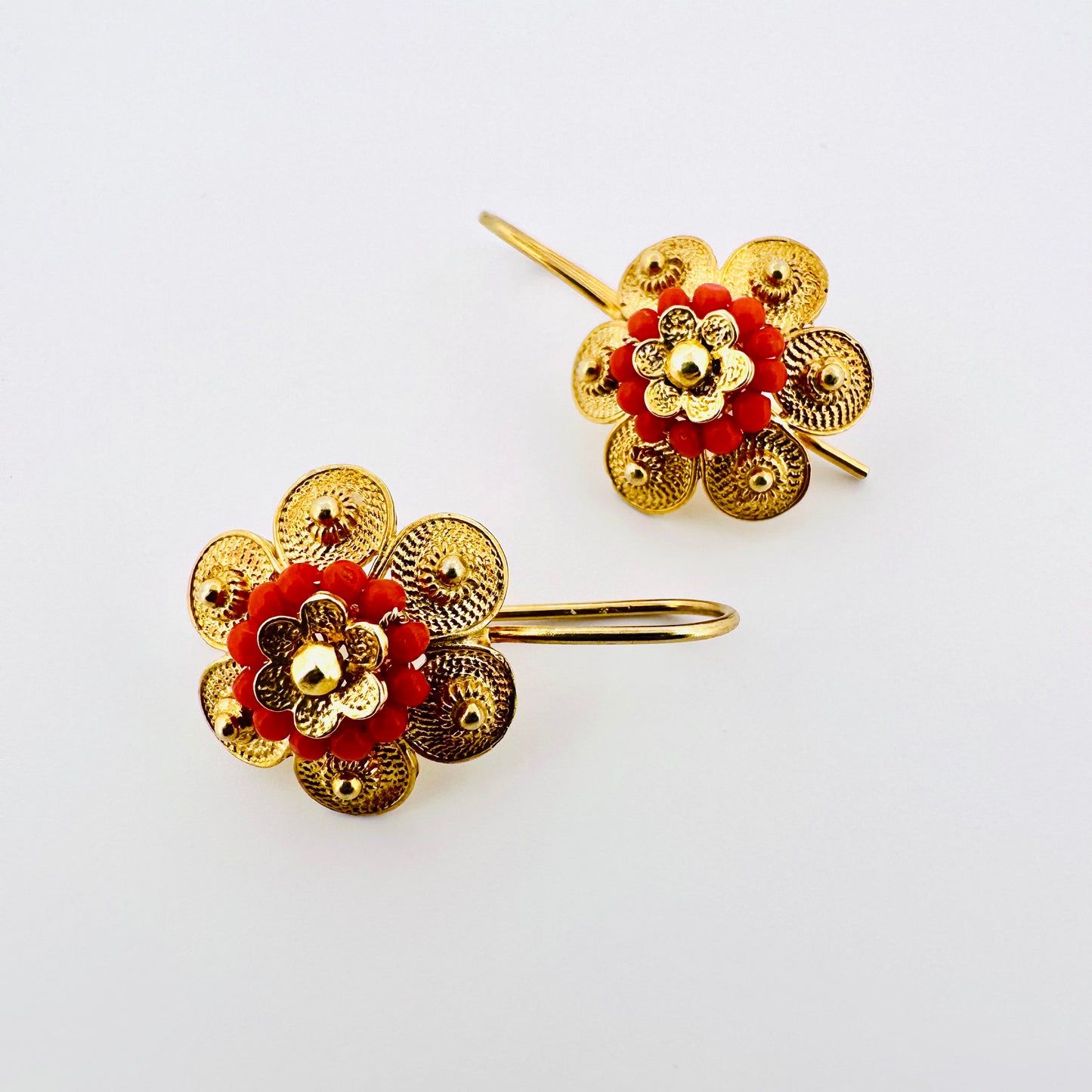 Coral Flower Earrings - Gold - Last pair!