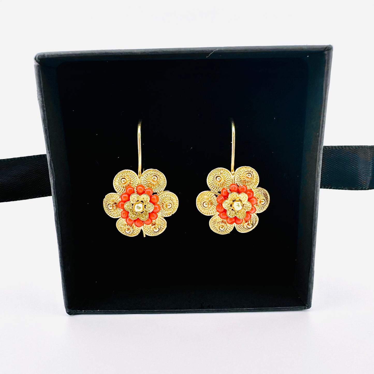 Coral Flower Earrings - Gold - Last pair!