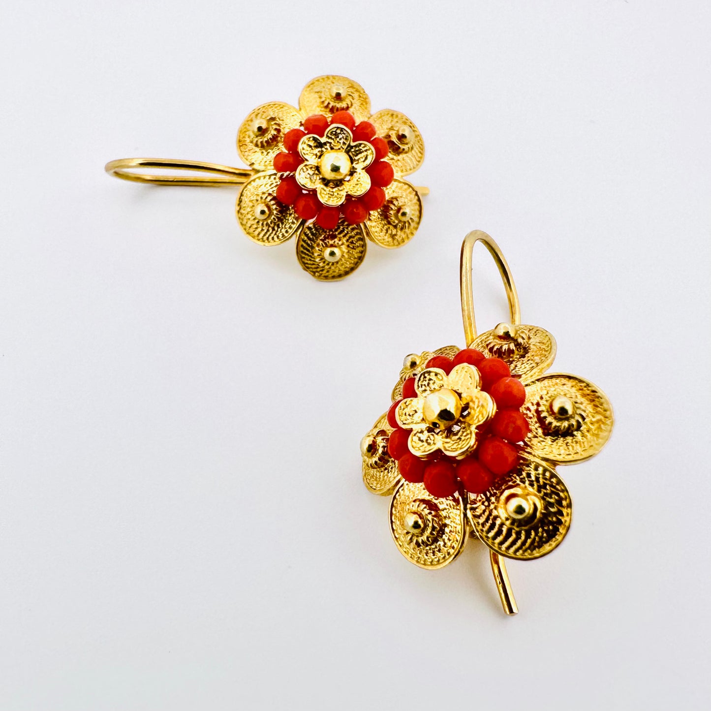 Coral Flower Earrings - Gold - Last pair!