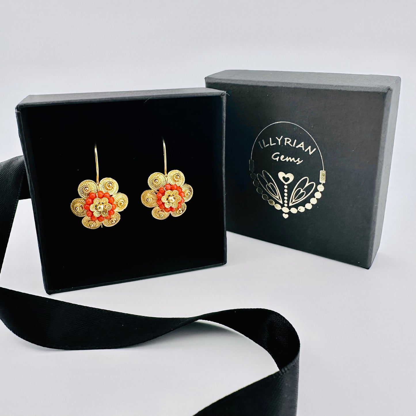 Coral Flower Earrings - Gold - Last pair!