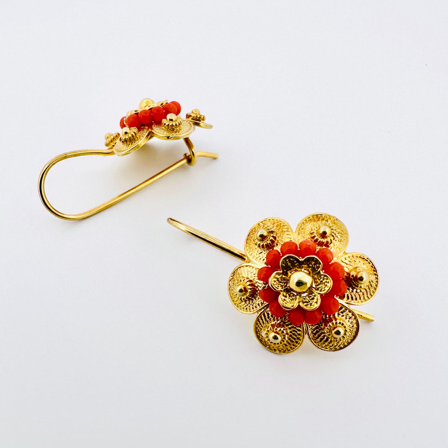 Coral Flower Earrings - Gold - Last pair!